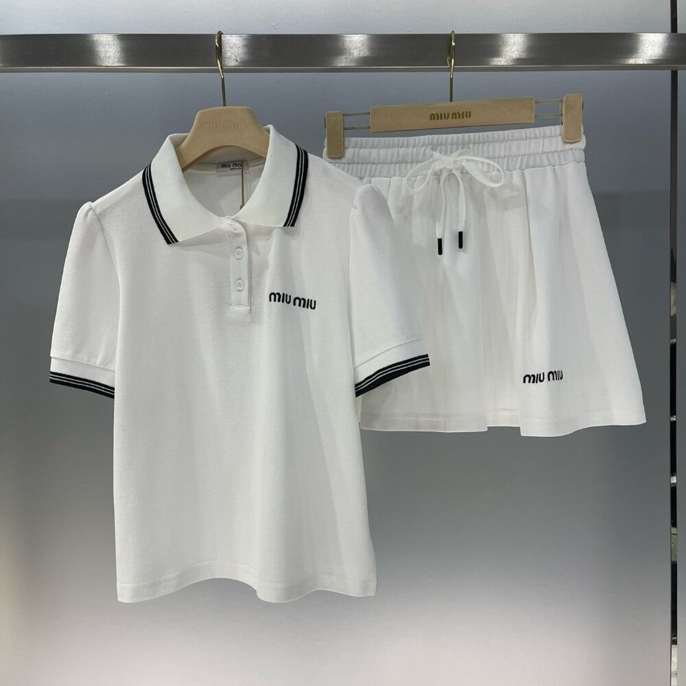 Miu Miu White Polo & Skirt Set - Preppy Two-Piece Outfit Size M